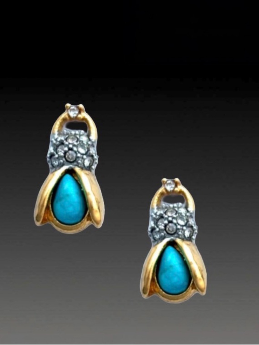 NEW Alexis Bittar Pave Crystal Bug Scarab Earrings Turquoise Hammered Gold AU21